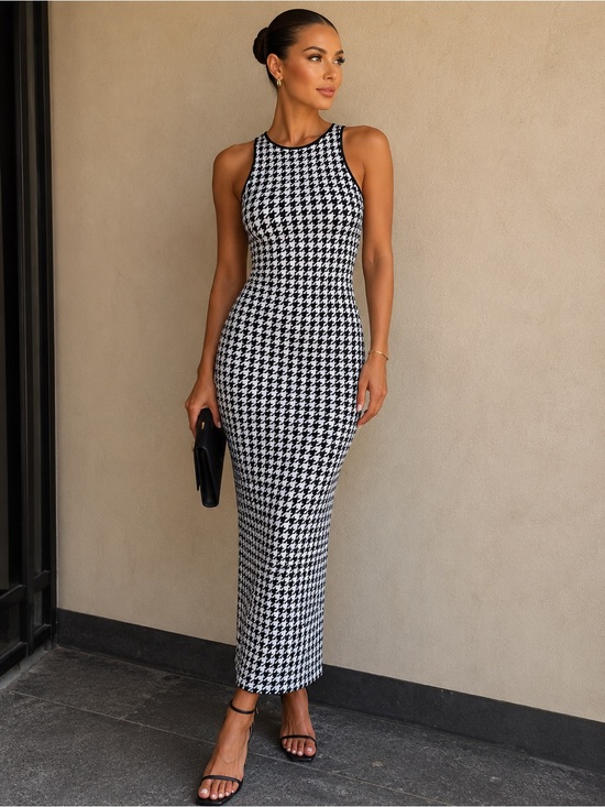 Good American Dresses & Skirts - Good American | Black & White Houndstooth Bodycon Maxi Dress - Size 4 (XL)